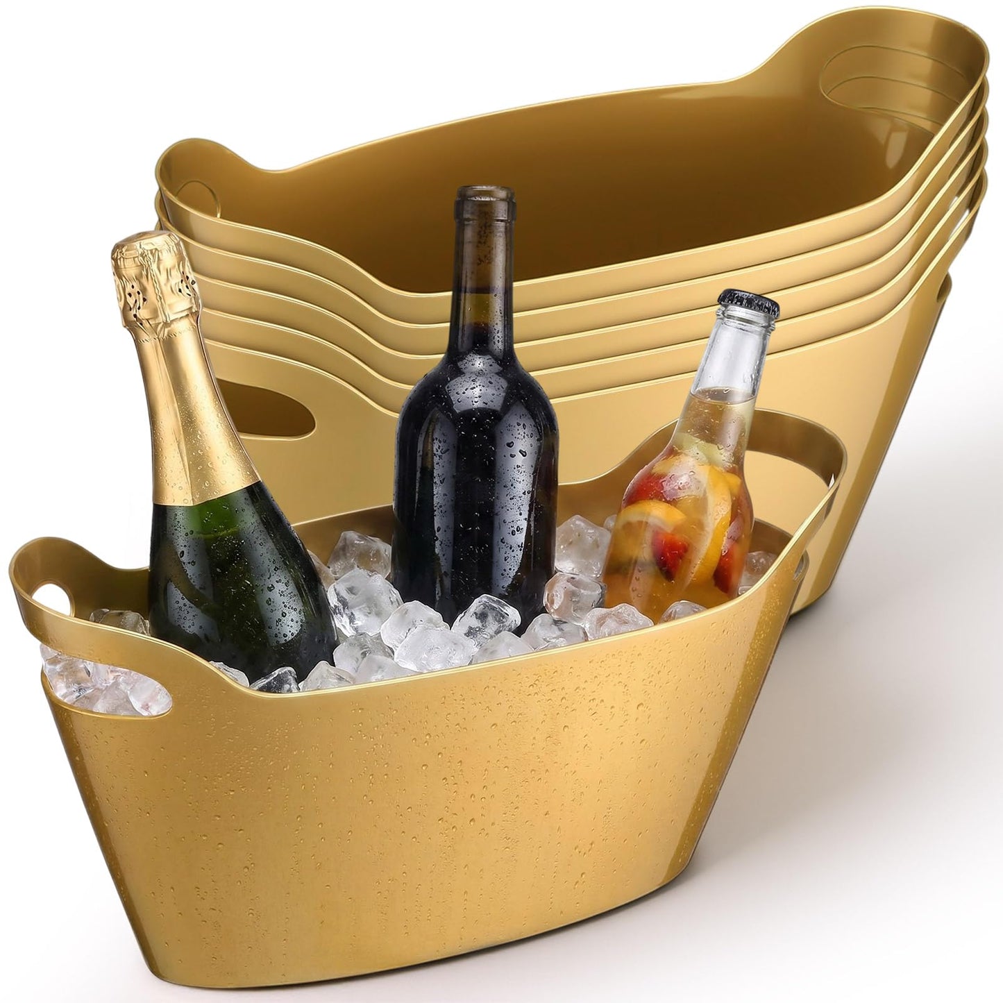 meekoo 6 Pack 6l Ice Bucket for Parties, Plastic Beverage Tub with Handles, Portable Ice Drink Bucket for Wine, Champagne, Beer, Cocktail, Large Drink Chiller for Wedding, Bar, Picnic, Pool(Gold)