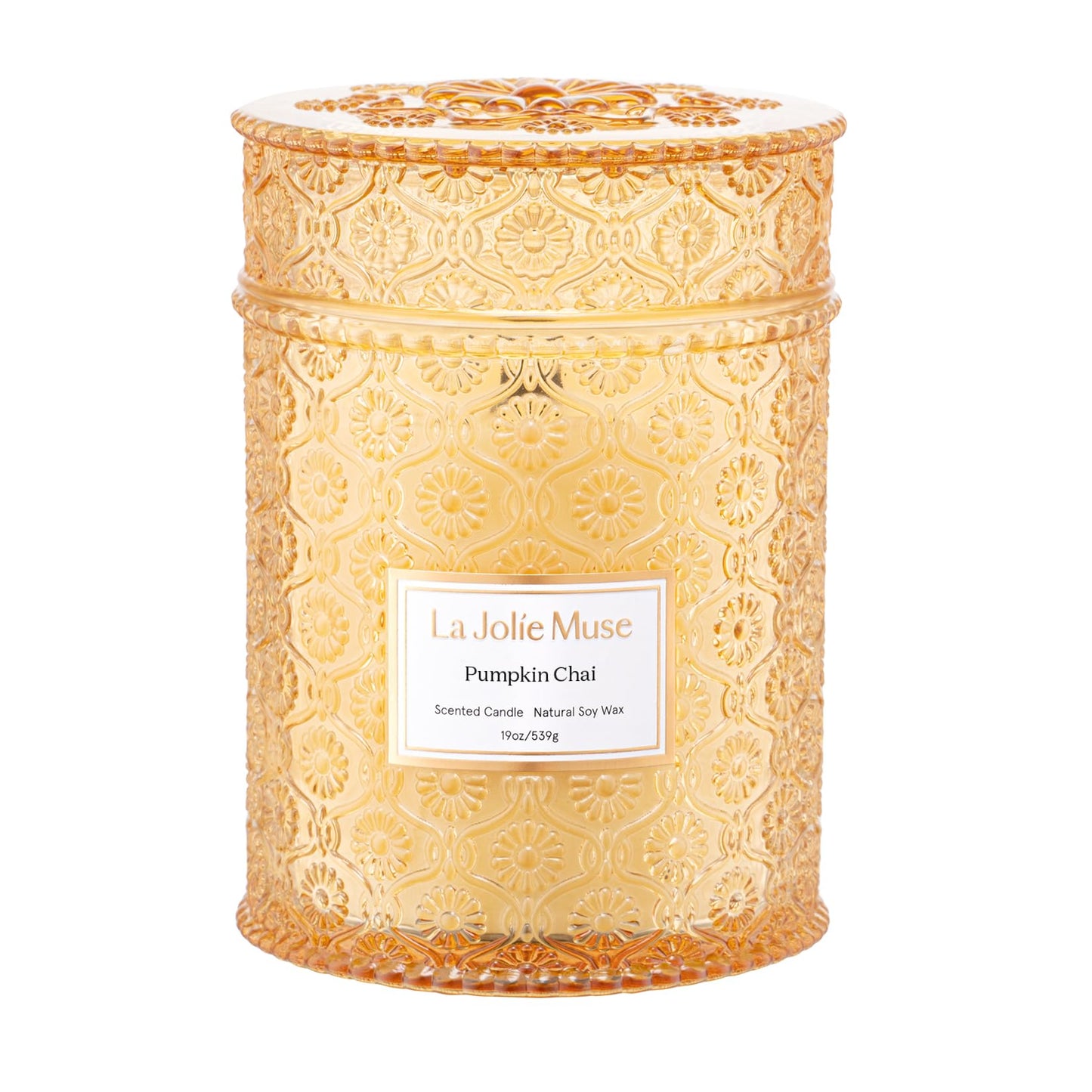 LA JOLIE MUSE Pumpkin Chai Home Scented Candle for Fall | 19 oz Non Toxic Natural Soy | Luxury Large Jar Candle for Home | Decor Gifts for Women & Men | Wood Wick