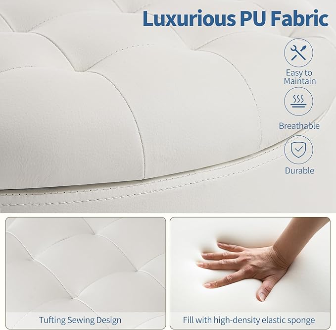 Furniliving Upholstered Button Tufted Round Ottoman