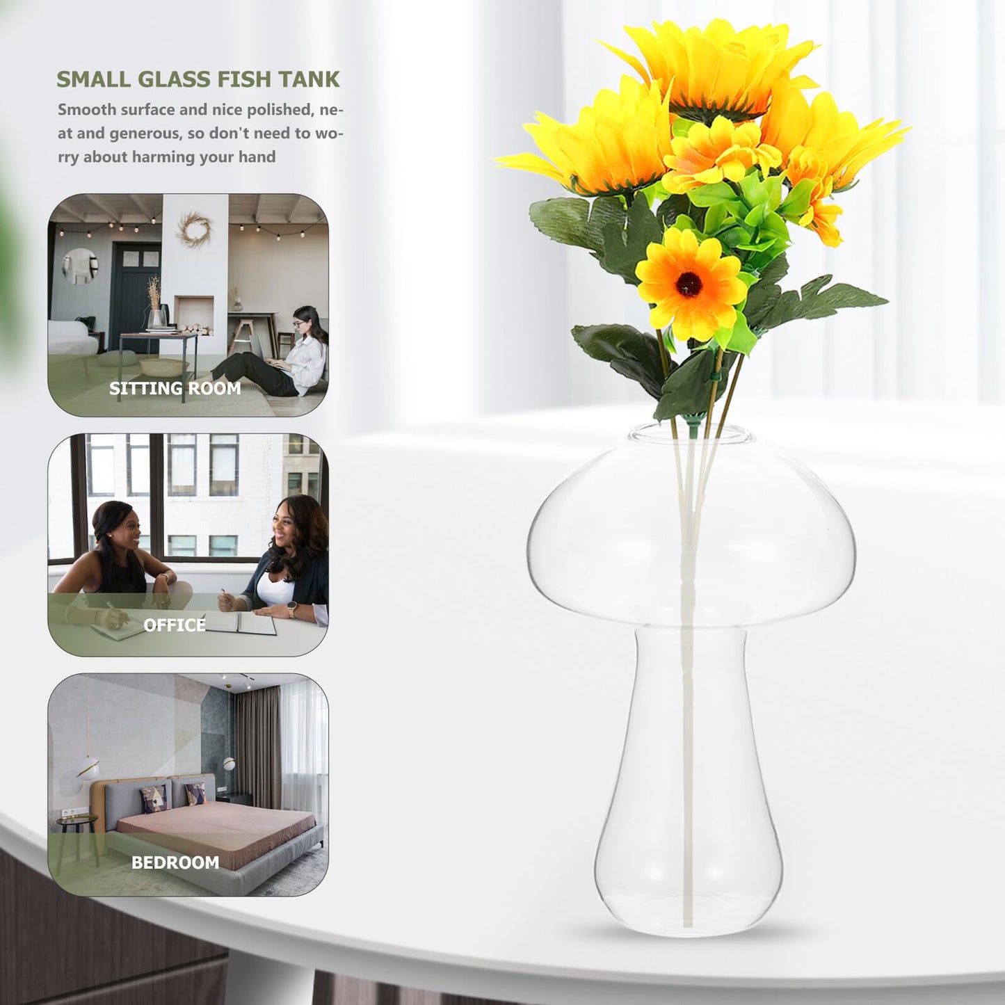 UPKOCH Mushroom Glass Vase Small 12x8cm Hydroponic Plant Terrarium Vase Decorative Glassware for Home and Office Desktop Flower Planter