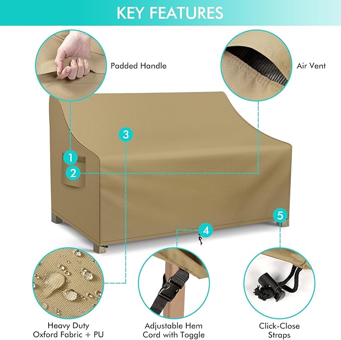 WLEAFJ Patio Sofa Cover Waterproof, 3-Seater Outdoor Sofa, Heavy Duty Deep
