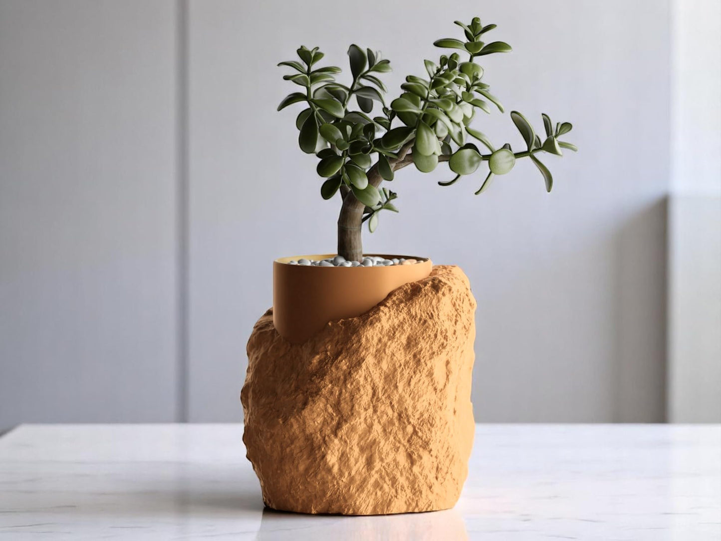 Gallery of Drip Realistic Stone-Inspired Garden Rock Planter – Unique Succulent and Indoor Plant Pot – Modern Flower and Outdoor Planters for Shelf Decor & Gifts (Wood Brown (Khaki))