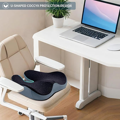 Pressure Relief Seat Cushion for Long Sitting Hours on Office/Home Chair, Car, Wheelchair - Extra-Dense Memory Foam for Hip, Tailbone, Coccyx, Sciatica-Black (Dark Edge)