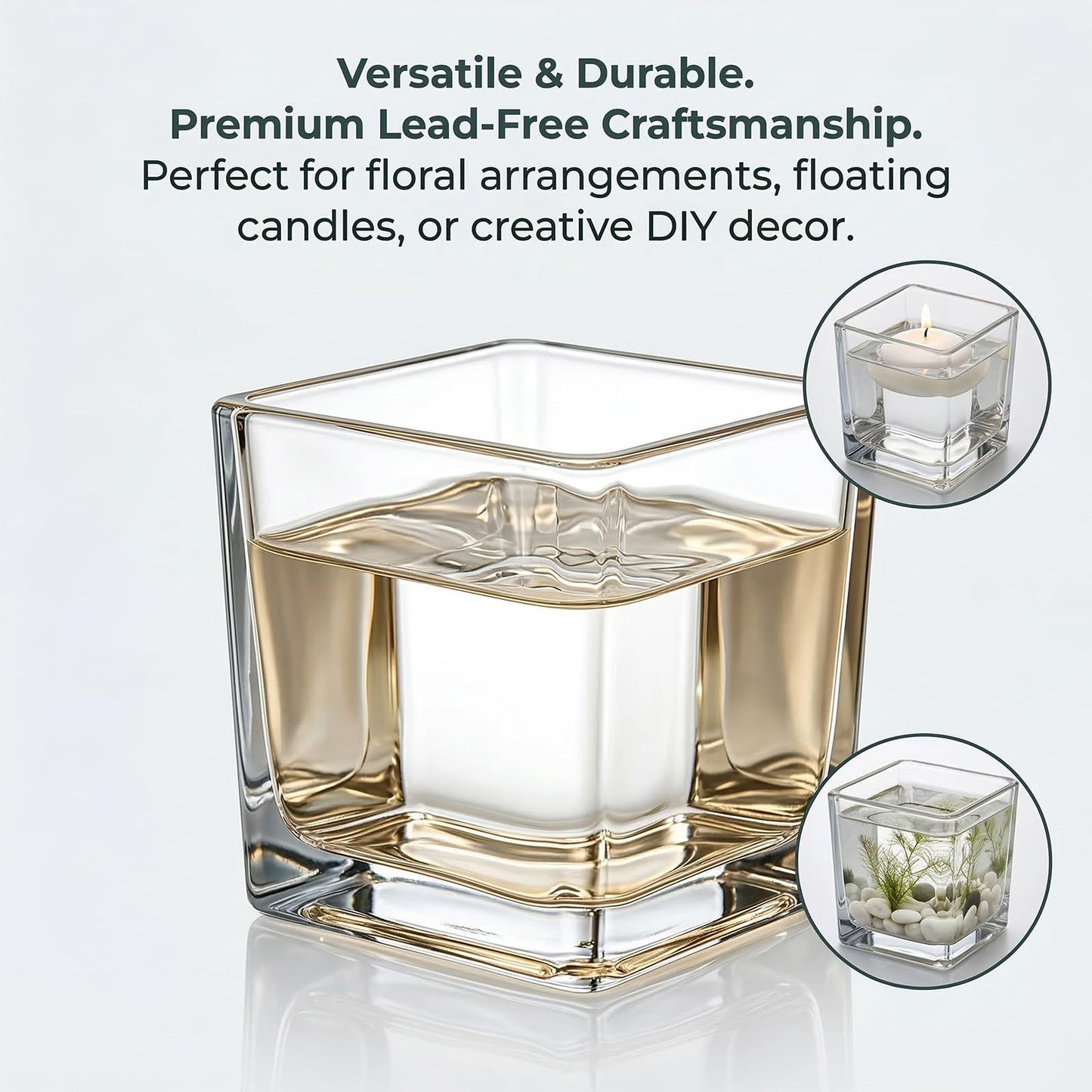 6 Pack Square Glass Vase 4" x 4" x 4", Clear Cube Vases for Centerpieces, Thickened Glass Flower Vases, Plant Terrarium, Floating Candle Holder for Wedding Party, Office/Home Decor, Events