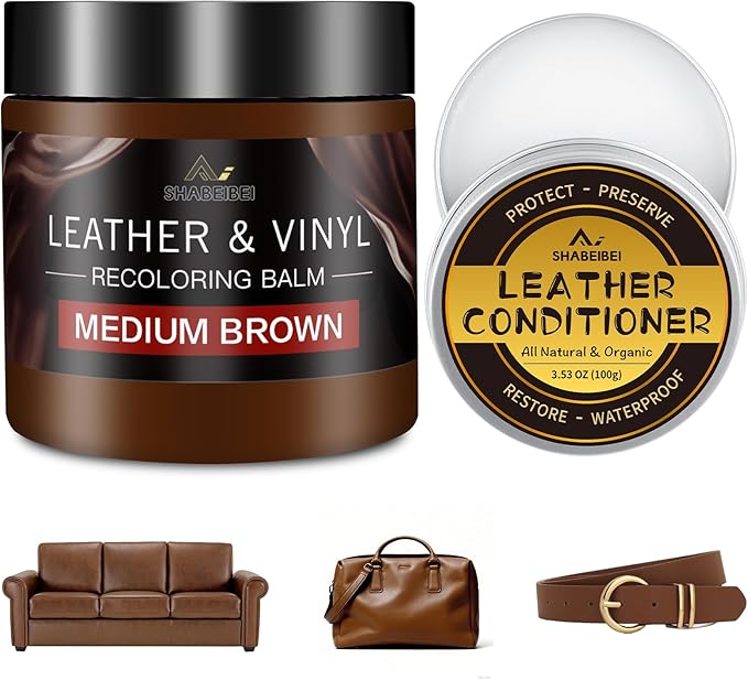 Leather Recoloring Balm with 100ml Mink Oil, Medium Brown Leather Repair Kit