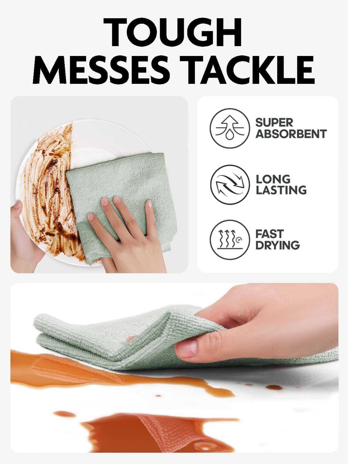 Fantasticlean Microfiber Cleaning Cloth Roll -75 pack, Tear Away Microfiber Towels, 12" x 12", Reusable, Washable, Scratch Free, Ultra Absorbent Dishcloth for All-around Cleaning Supplies (Moss Green)