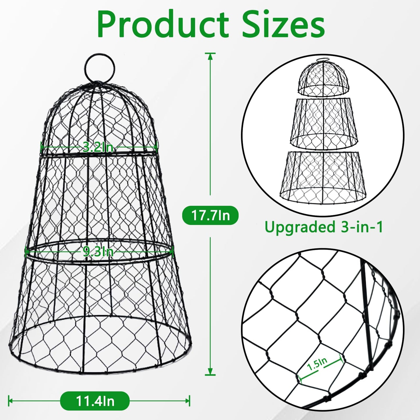 XMxoTxo 6 Packs 11.4" D x 17.7" H Garden Cloches for Plants,Upgraded Triple Combination,Rustproof Chicken Wire Cloches Flip-Top Design,Plant Protectors from Animals,Ideal for Outdoor Plant Protection