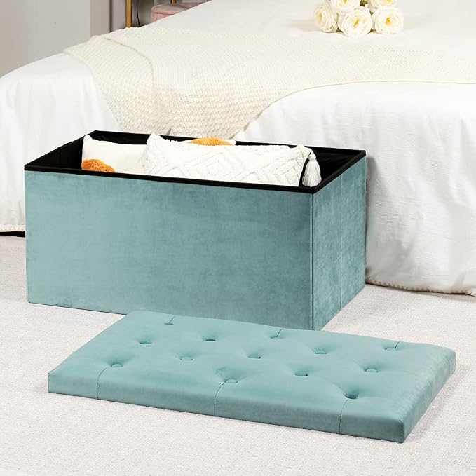 B FSOBEIIALEO Folding Storage Ottoman, Long Ottomans Shoes Bench, Velvet