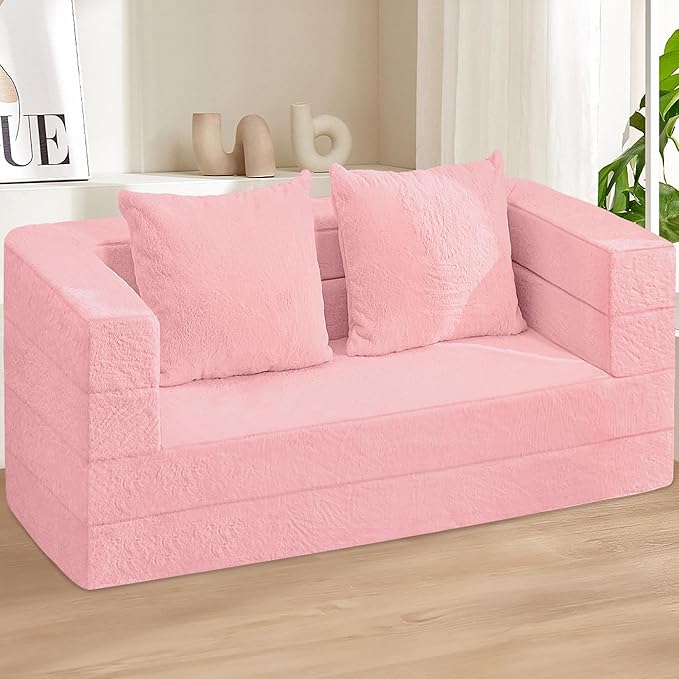 Futon Sofa Bed with Pillow, 3-in-1 Sleeper Sofa Bed with Removable Cover