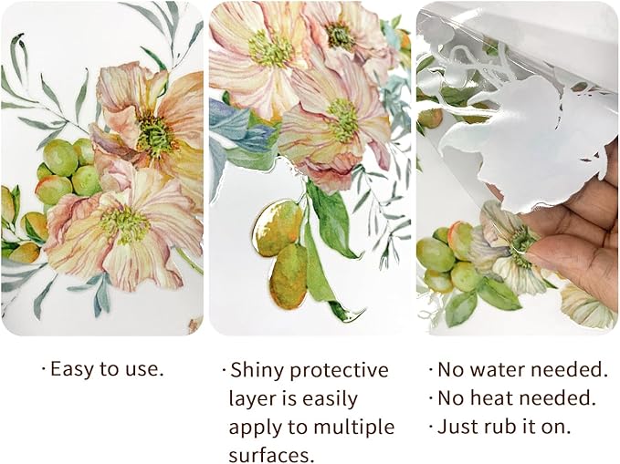 Floral Rub on Transfer for Furniture Vintage Large Flower UV DTF Transfer