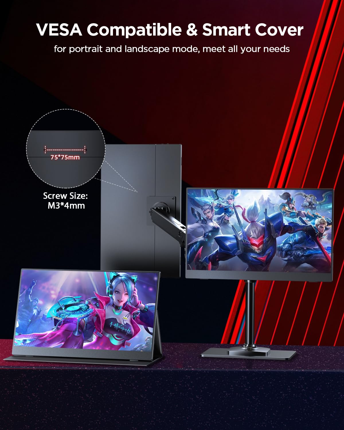 UPERFECT 2K 120Hz Portable Gaming Monitor, 16" 2560x1600 QHD 16:10 400 Nits Portable Monitor for Laptop w/VESA & Cover HDR Eye Care External Second Screen for PC Phone Game Console