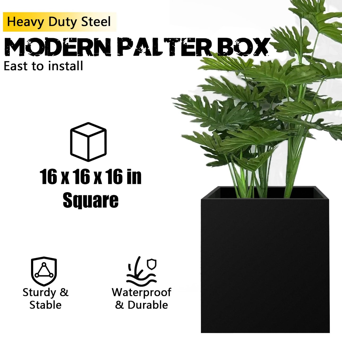 VEVIVOOVY Heavy Duty Steel Planter Box (26"x26"x26"),Square Tall Planter Modern Detached for Indoor & Outdoor Planters Cube,Black Flower Plant Pot for Commercial Residential for Patio Deck & Backyard
