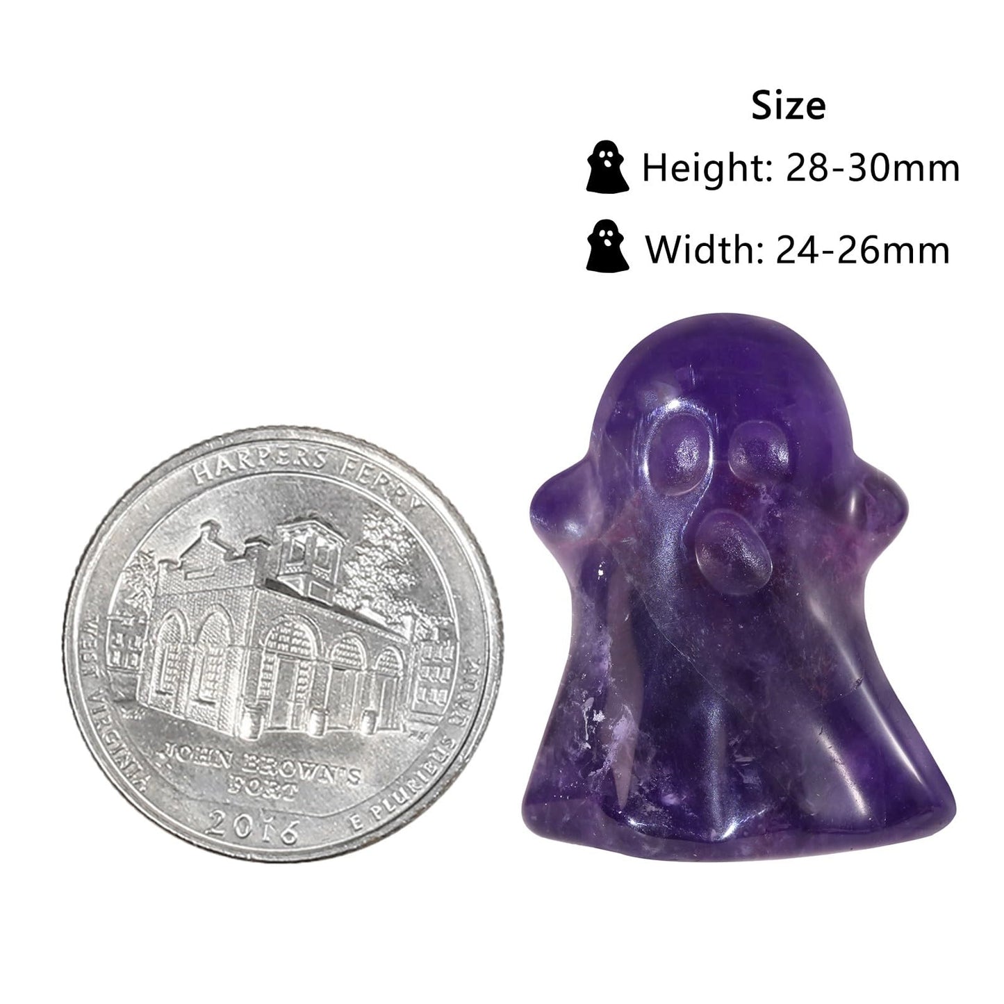Amogeeli 1 Inch Natural Amethyst Ghost Figurine, Hand-Carved Stone Ghost Statue for Halloween Decoration