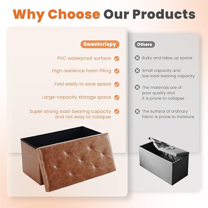 Sweetcrispy 30 Inches Folding Ottoman