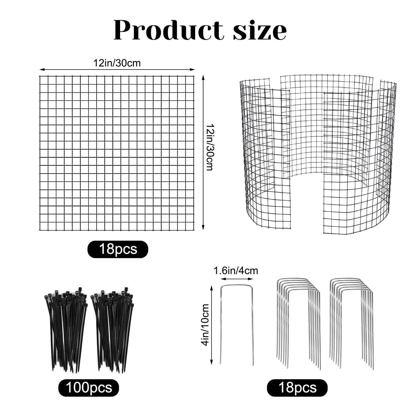 18 PCS Round Plant Protector from Animals, 6Pack 12'' x 12'' Metal Plant Cages，18Pcs Metal Mesh to Keep Animals Out, Garden Protection Bunny Barricades, Wire Plant Protectors for Rabbits Chicken Duck