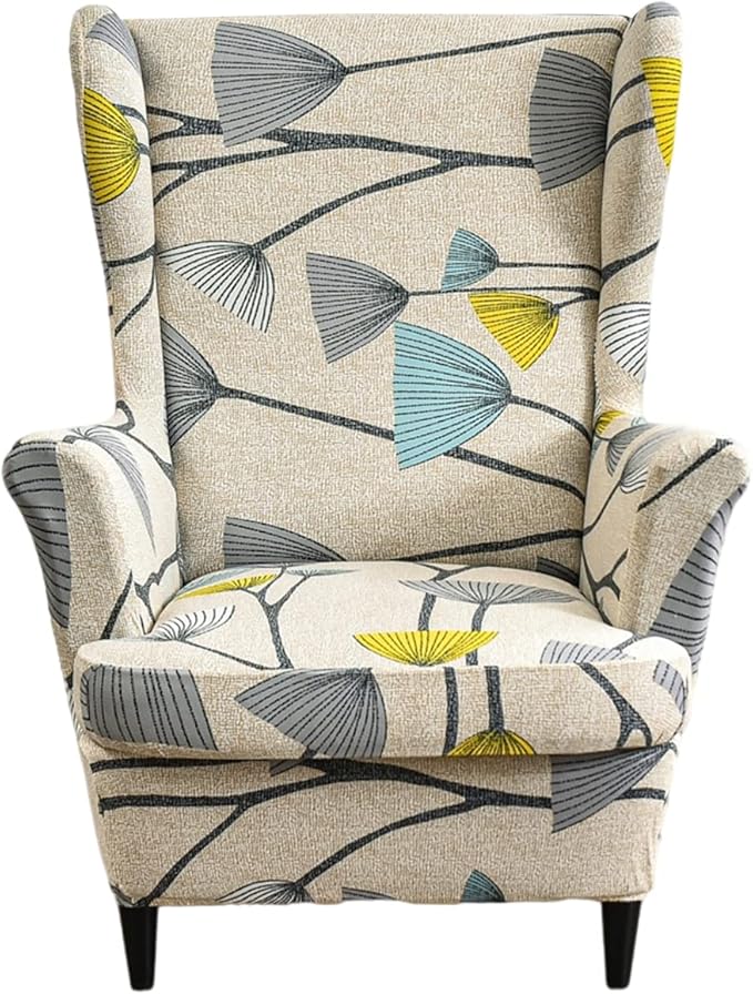 HAOYONG Printed Wingback Chair Covers 2 Pieces Wing Chair Slipcover High
