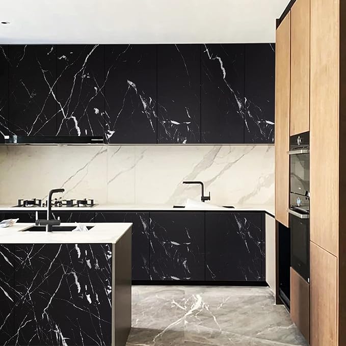 practicalWs 11.8"×78.7" Black Marble Contact Paper Matte Peel and Stick Kitchen