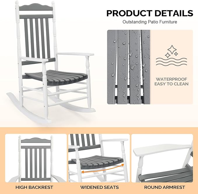 VINGLI Wooden Rocking Chair Outdoor, Patio Rockers