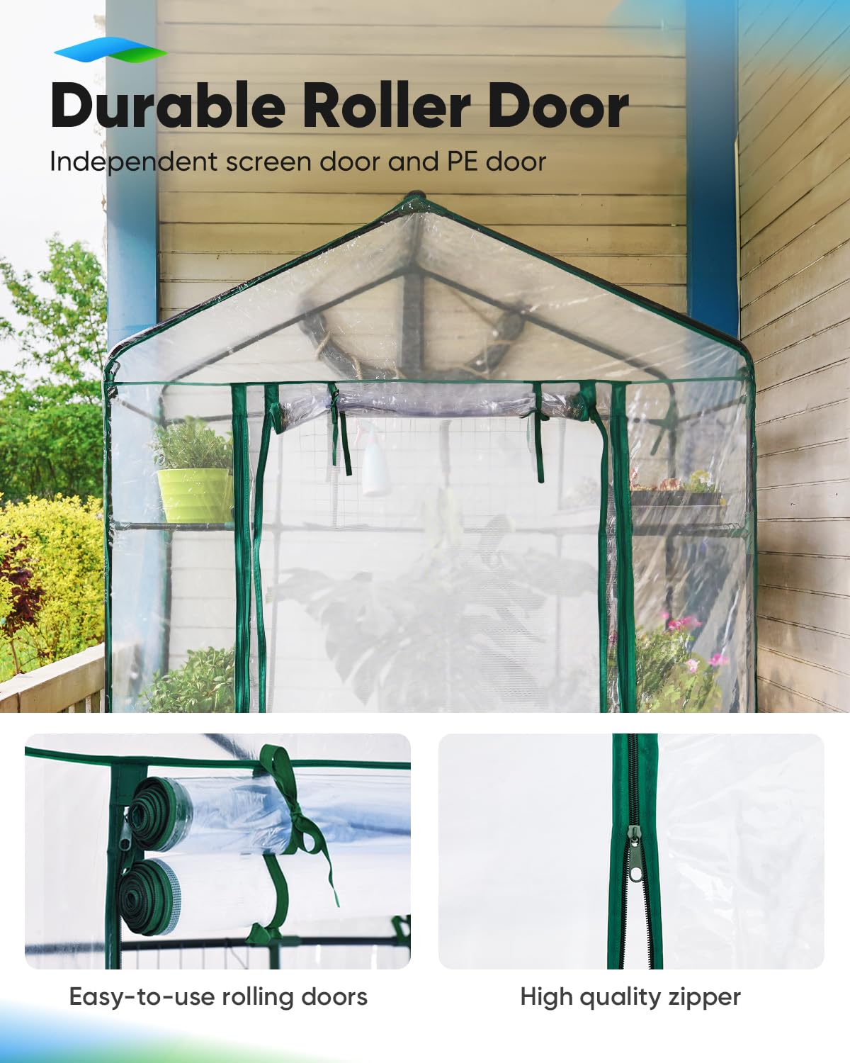 Quictent Greenhouse for Outdoors, Mini Walk-in Portable Flower Garden Plant Kit Outside, Heavy Duty 3 Tiers 4 Shelves Steel Frame & Durable Cover W/ Screen Door, 4.7x2.4x6.4 FT, Clear