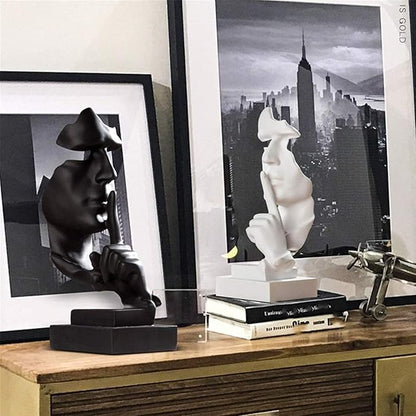aboxoo Thinker Statue, Silence is Gold Abstract Art Figurine, Modern Home Resin Sculptures Decorative Objects Piano Desktop Decor for Creative Room Home, Office Study Decor (Black)