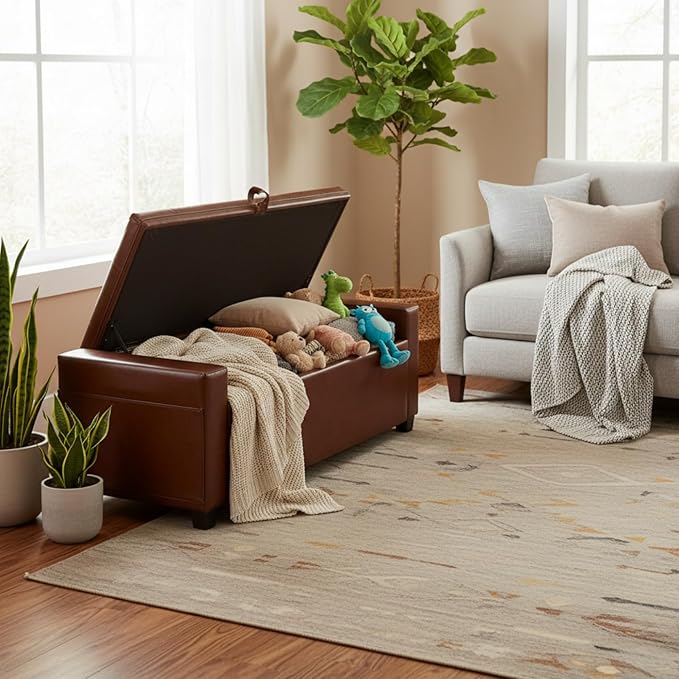 43.31'' Storage Ottoman Bench, Leather Upholstered Tufted Bedroom Bench