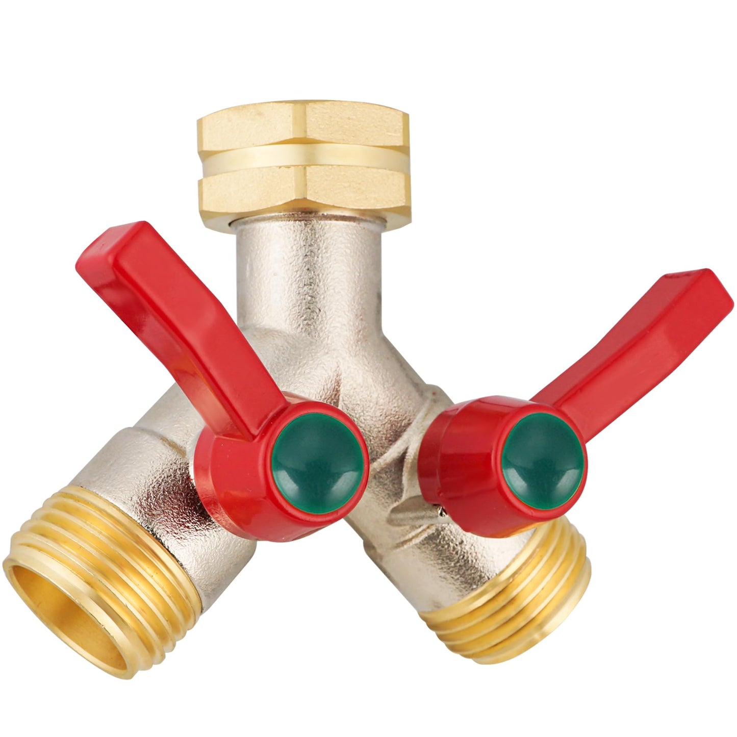 DINGBAI Garden Hose Splitter High Flow, 3/4”GHT Inlet Brass Heavy Duty Full Flow Hose Splitter 2-Way, Hose Y-Valve Faucet Splitter, Runner and Large Outlet with Extended Handle.