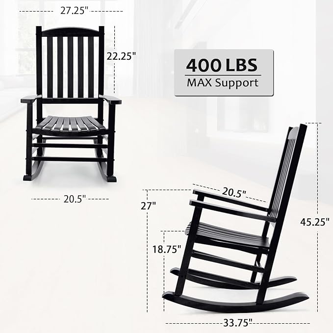 Hupmad Wooden Rocking Chair Outdoor Oversized Porch Rocker Chair, Patio Wooden