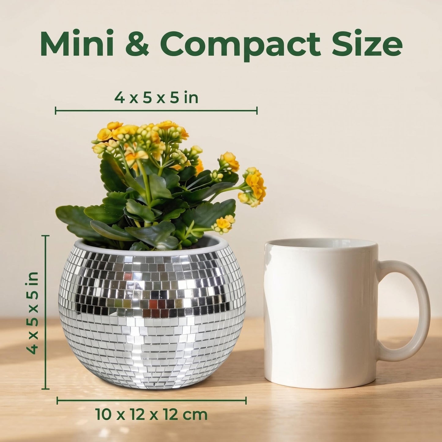 Qiumyanlod Disco Ball Planter,Disco Ball Vase,Disco Flower Pot,Plant Pots,Plant Holder,Silver Mirror Ball Planter,Disco Ball Decoration for Party, Office, Kitchen,Plastics,5 x 5 x 4 inch