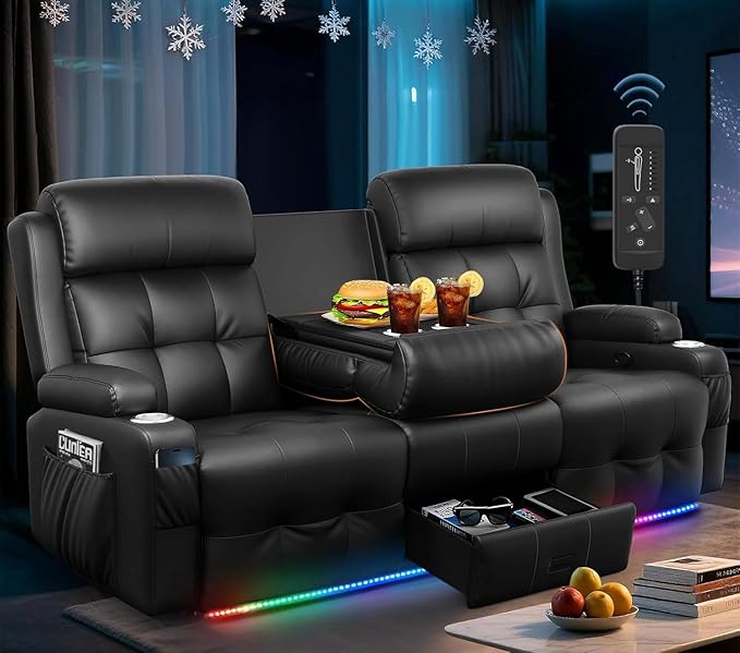 3-Seater Loveseat Recliner Sofa, Home Theater Seating Reclining Couch
