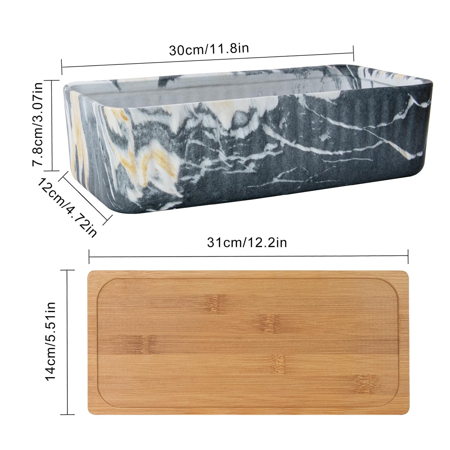 Succulent Pots - 12'' Large Succulent Planters with Drainage Tray Set of 2, Window Sill Planter, Long Rectangle Ceramic Pots for Indoor Cactus Plants Shallow Bonsai Window Box for Home Garden Decor