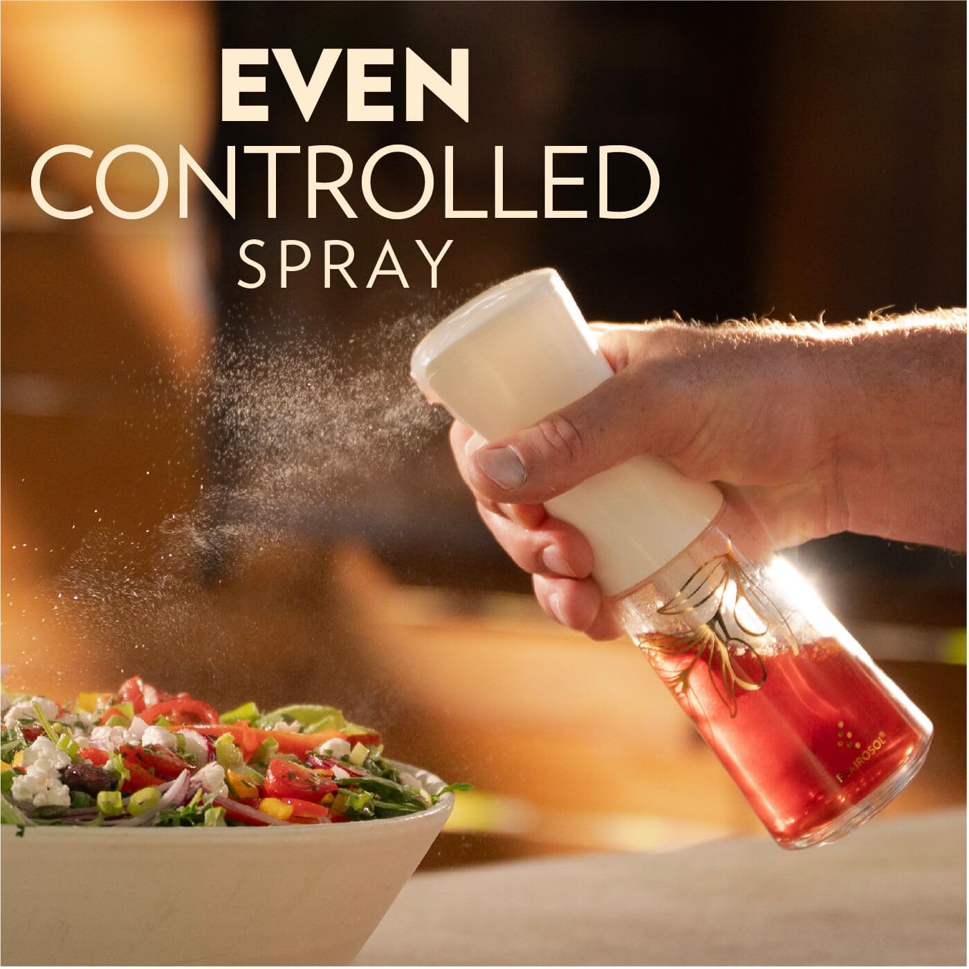 OLIVIA SIGNATURE Advanced Kitchen Oil Sprayer with Flairosol Technology, Fine Mist & Portion Control, Refillable Glass Olive Oil Cooking Spray Bottle for Air Fryer, Salad, BBQ, 200ml (Golden Leaves)