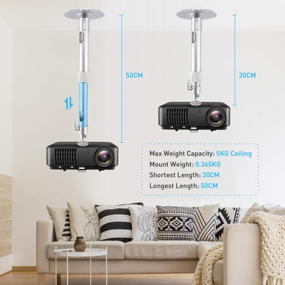 NIERBO Universal Projector Wall Ceiling Mount Hanger 360° Rotatable Head with Extendable Length 11.8 Inch to 19.7 Inch Mounting Bracket