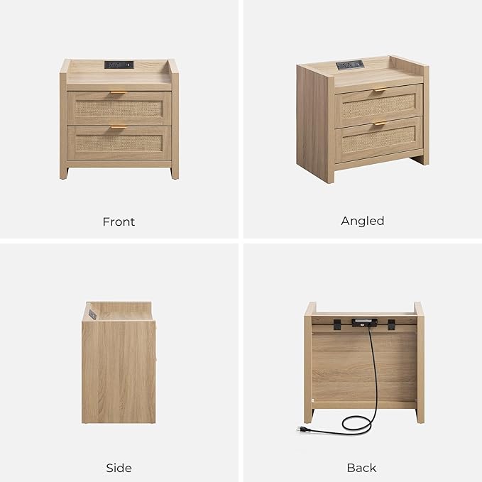 SICOTAS Rattan Nightstand Bedside Table