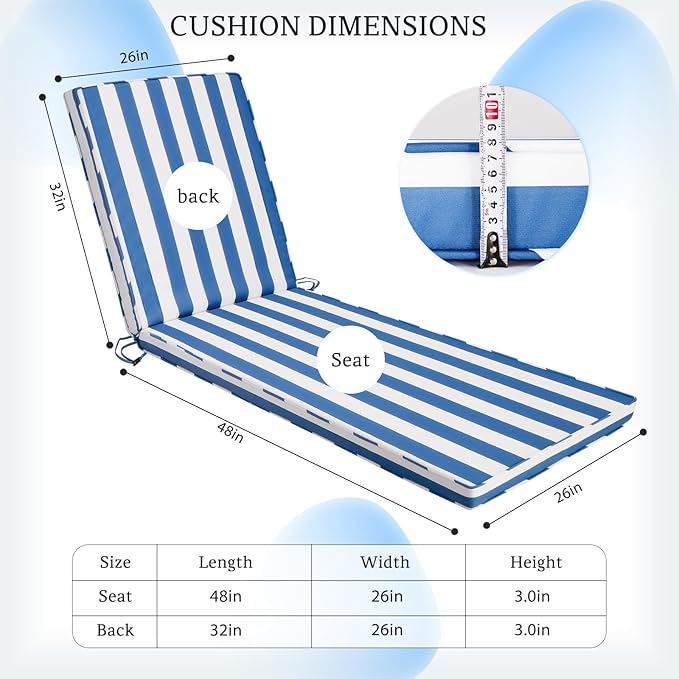 Chaise Lounge Cushions Outdoor Set of 2