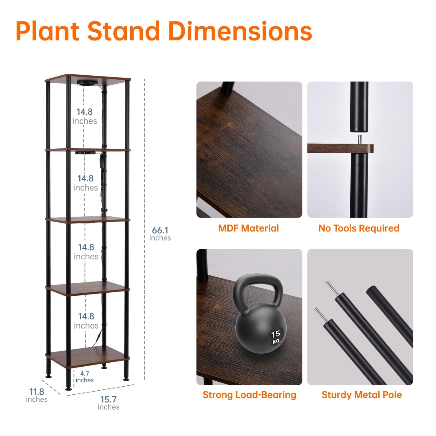 Bstrip Plant Stand Indoor with Grow Light, 66" Tall Indoor Plant Shelf, 5 Tier Flower Stand with Plant Light Full Spectrum, Metal Plant Holder with Light, lighted Plant Rack for Home, Corner, Patio