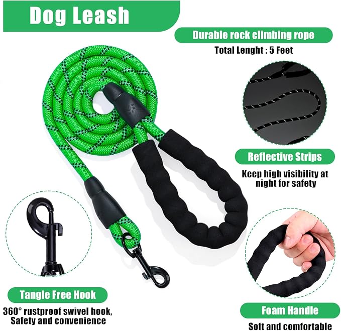 No Pull Dog Harness Adjustable Collar & Leash Set - Dog Halter Harnesses Collapsible Bowls & Poop Bag Dispenser Muzzle ID Tags Toys Fits Small Medium Large Dogs (Green-S)
