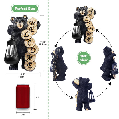 Qeeman Solar Bear for Garden Decor: Weatherproof Resin Statues
