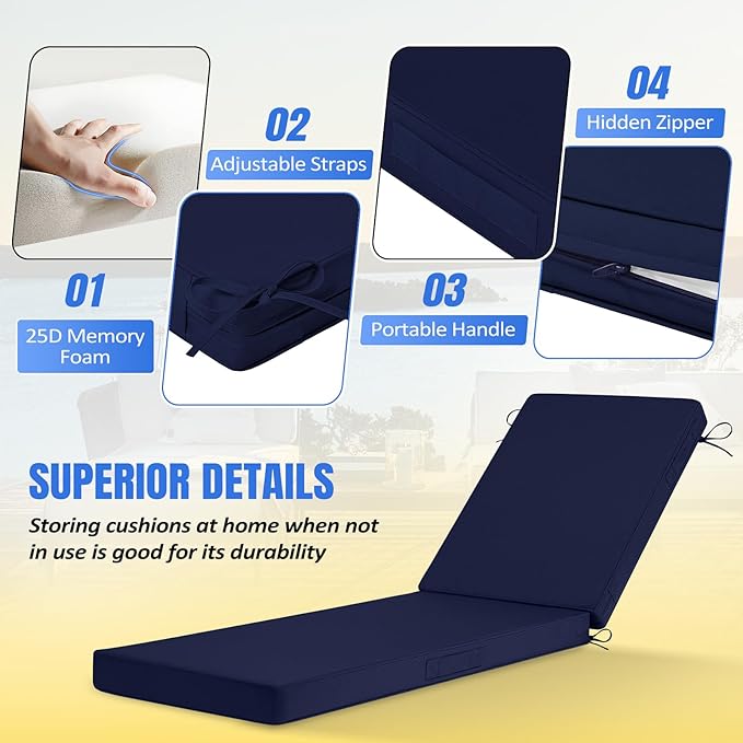Basic Beyond Chaise Lounge Cushions Outdoor, 3-Layer Waterproof Outdoor