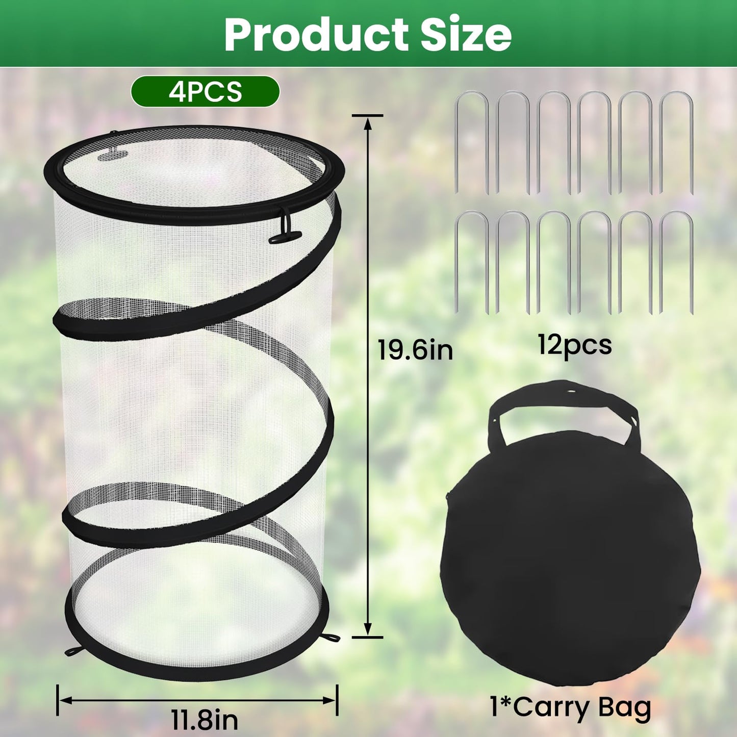 Erinaik 4 Pack Pop up Plant Guard Covers Tent from Animals White, 19.6" x 11.8" Foldable Plant Protectors Mesh Net, Garden Plant Enclosure Protection Cage with Stakes & Carry Bag for Outdoor Plants