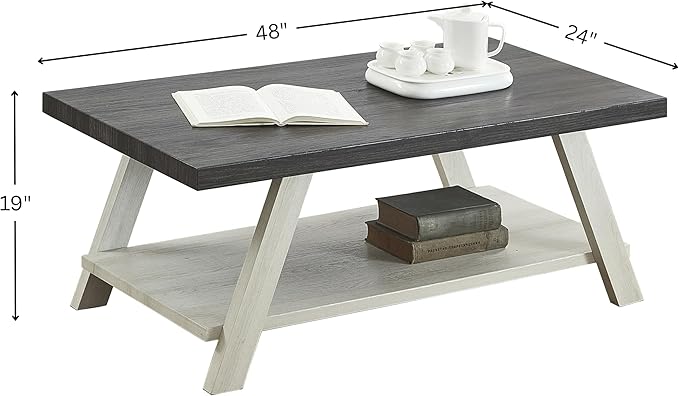 Contemporary Two-Tone Wood Coffee Table 48 in, Weathered Charcoal and Beige