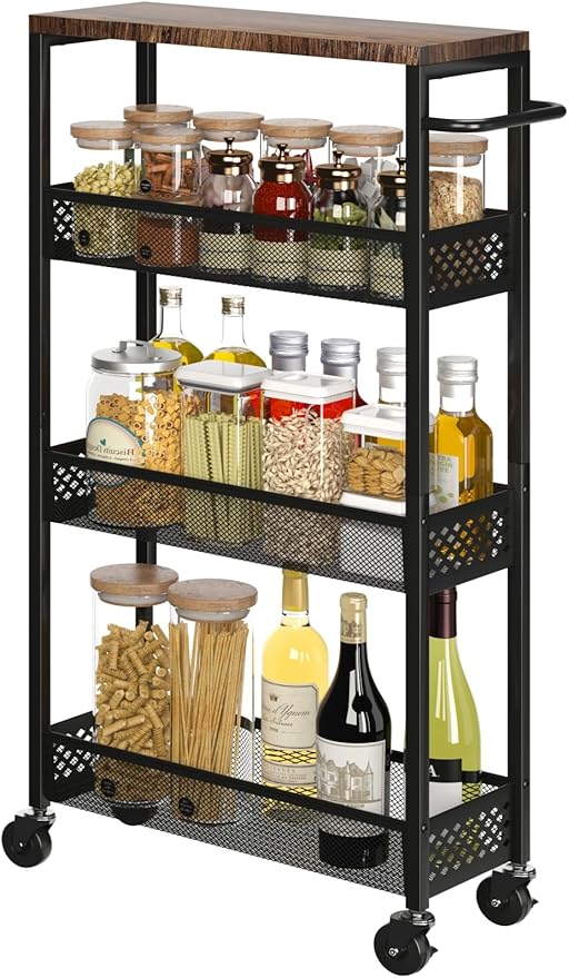 XYZLVSI Slim Storage Cart 4 Tier Narrow Kitchen Rolling Cart on Wheels