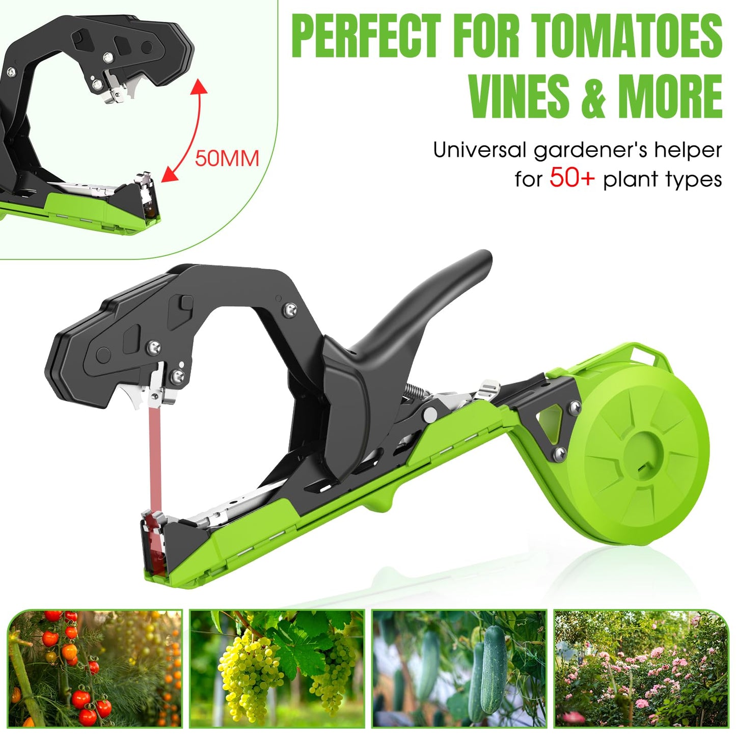 SWANSOFT Plant Tying Machine, Lightweight Plant Vine Tying Tape Machine Tool, Planting Tape Gun for Tomatoes, Grapes and Vegetable Garden, Come with 20000pcs Staples 20 Rolls (Green-New)