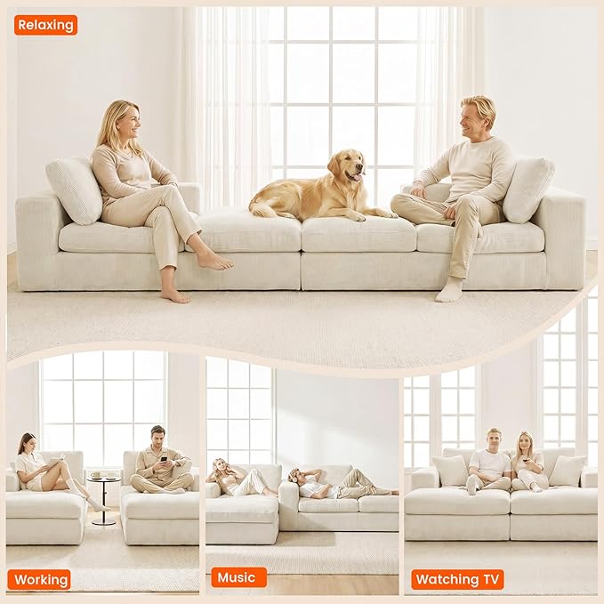 80.7" Oversized Double Chaise Lounge Chair Indoor, Cloud Boneless Sleeper Sofa