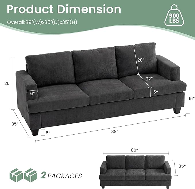 YOUDENOVA Sofa, 3 Piece Set Comfy Sofa, Loveseat & 2 3-Seater Couch
