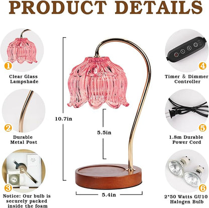 Funistree Flower Candle Warmer Lamp with Timer, Dimmable Candle Lamp Warmer, Christmas Birthday Gifts for Women Mom Her, Housewarming Home Decor, Lotus Wax Warmer for Yankee Candles - Pink Lily