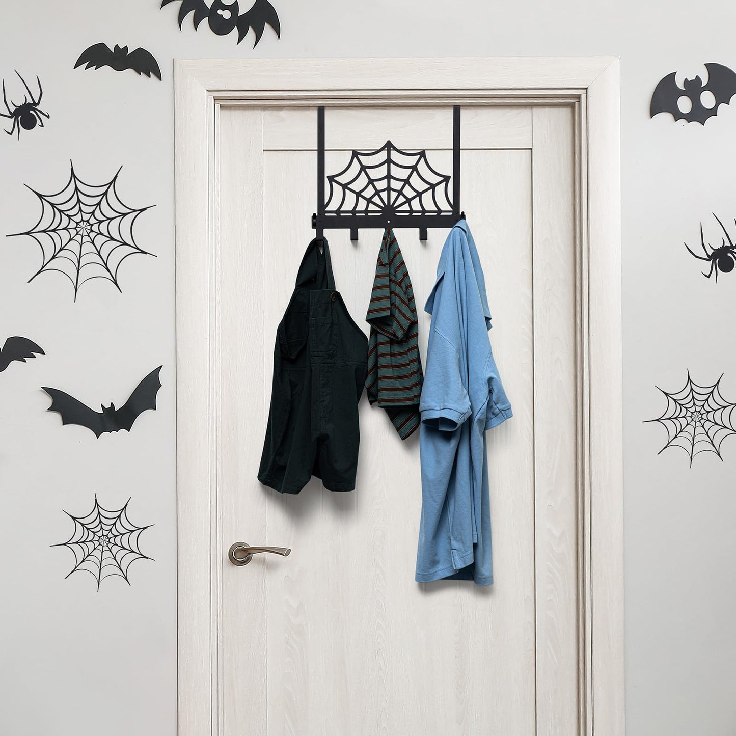 Reallnaive Cobweb Over The Door Hooks Christmas Gothic Bathroom Decor Creepy Hanger Wall Mount Rack Holder for Towel, Hat, Coat, Cloth, Keychain, Bag, Home Organizer
