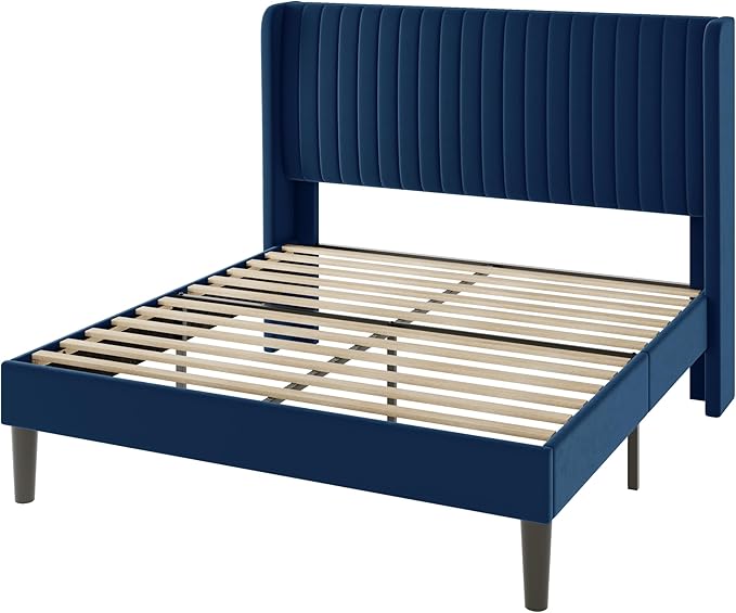 Allewie Queen Size Velvet Bed Frame/Vertical Channel Tufted Wingback