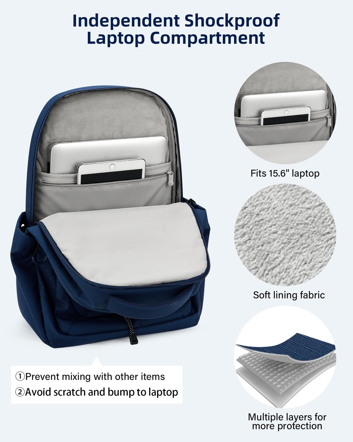 HanTrip Travel Laptop Backpacks for Women Men, Large Work Backpack for Commuter College School Book Bags, Reflective Water Resistant Backpack with Luggage Strap Bottle Pocket Chest Strap, Navy Blue