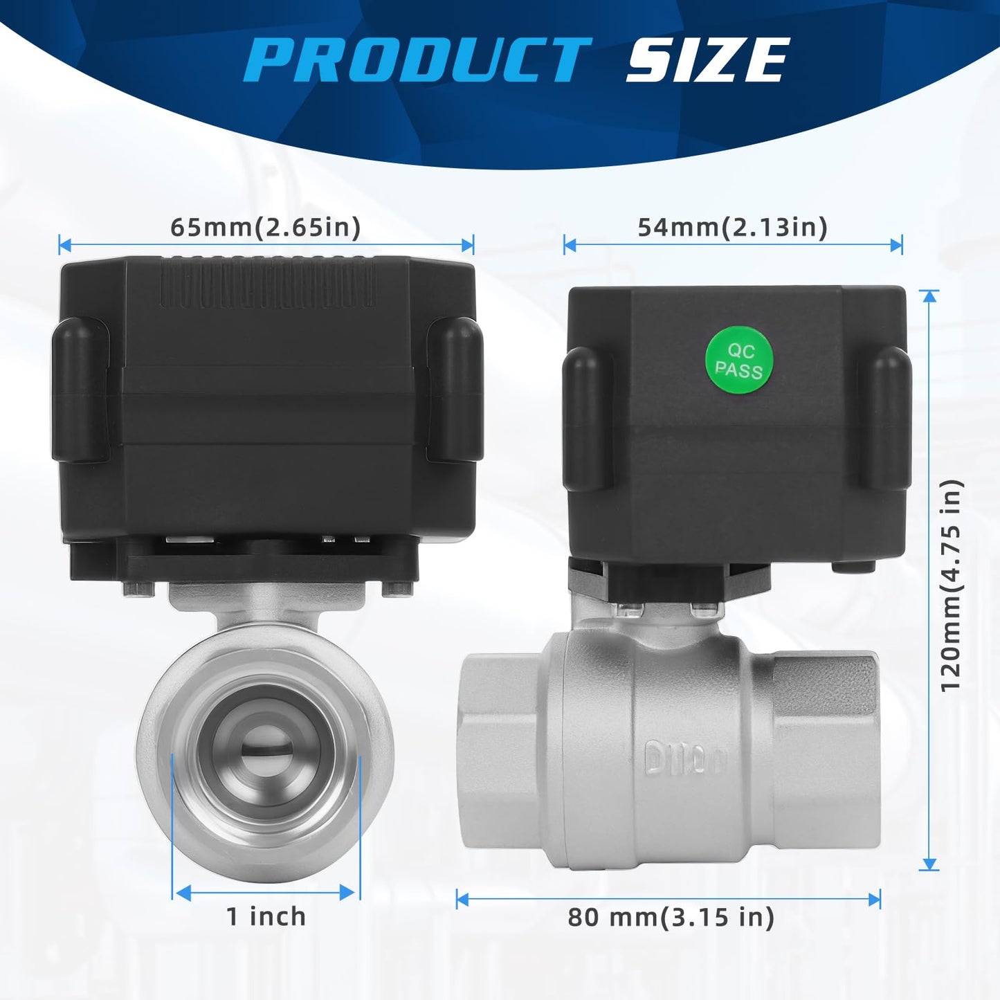 movafaFH 1" Motorized Ball Valve - 9-24V AC/DC Electric Water Valve 2 Wire Auto Return,with Full Port,Stainless Steel