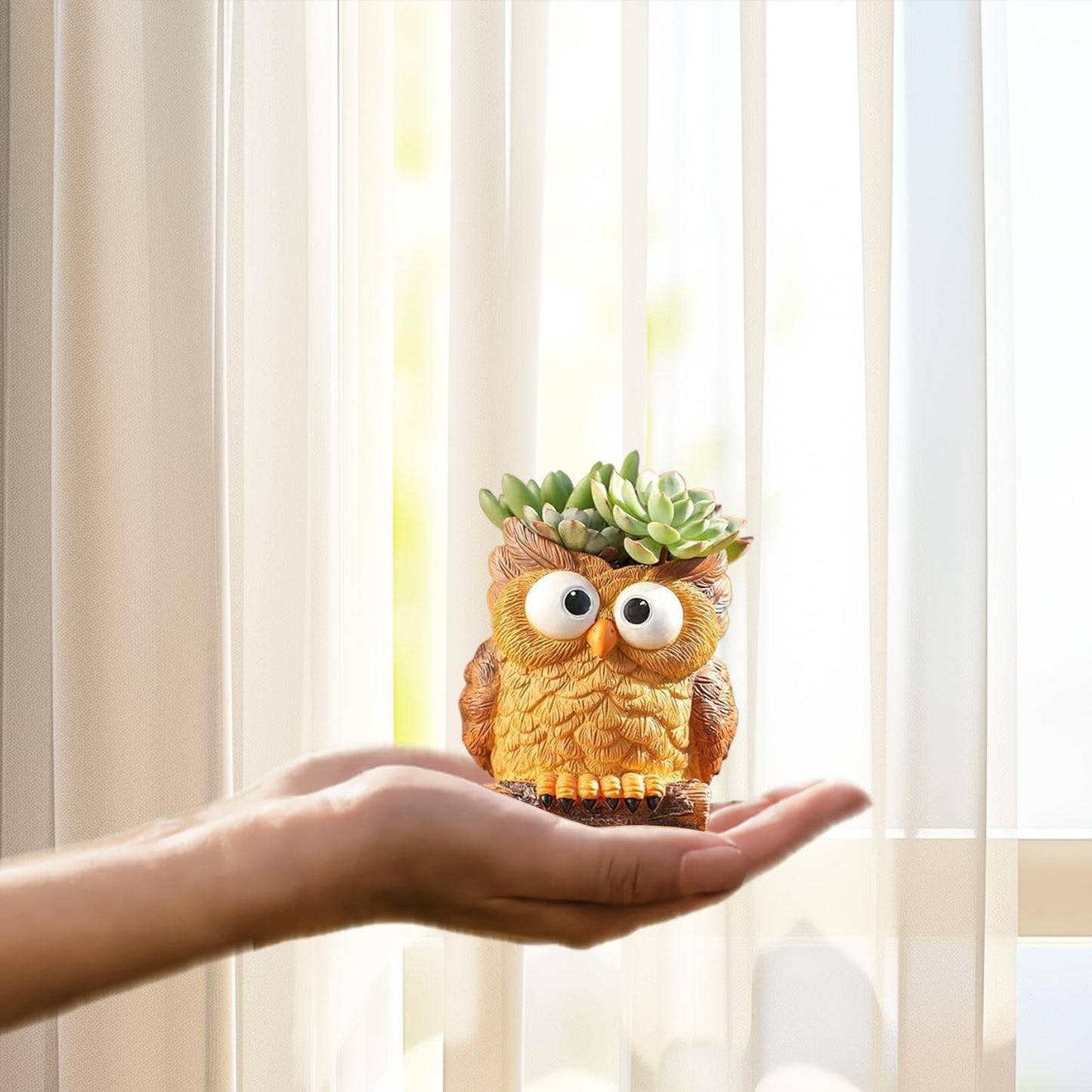 Qhzxcvlk Cute Resin Owl Succulent Pot - Indoor Plant Planter for Desktop, Windowsill, Home & OfficeDecor-Uniaue Gardenina Gift for Herbs and Flowers